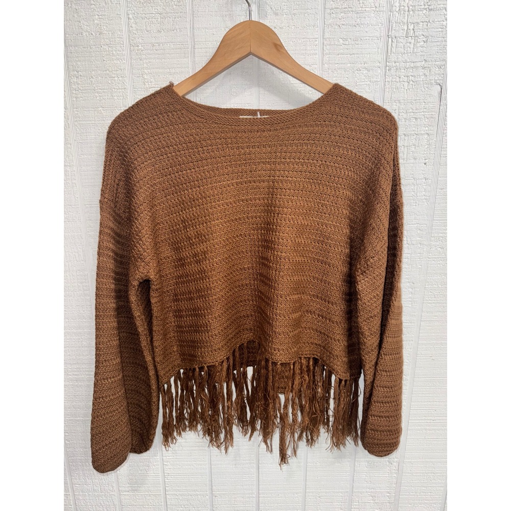 Umgee Sweater Women Cognac Brown Fringe Hem Boho Knit K7541 Small